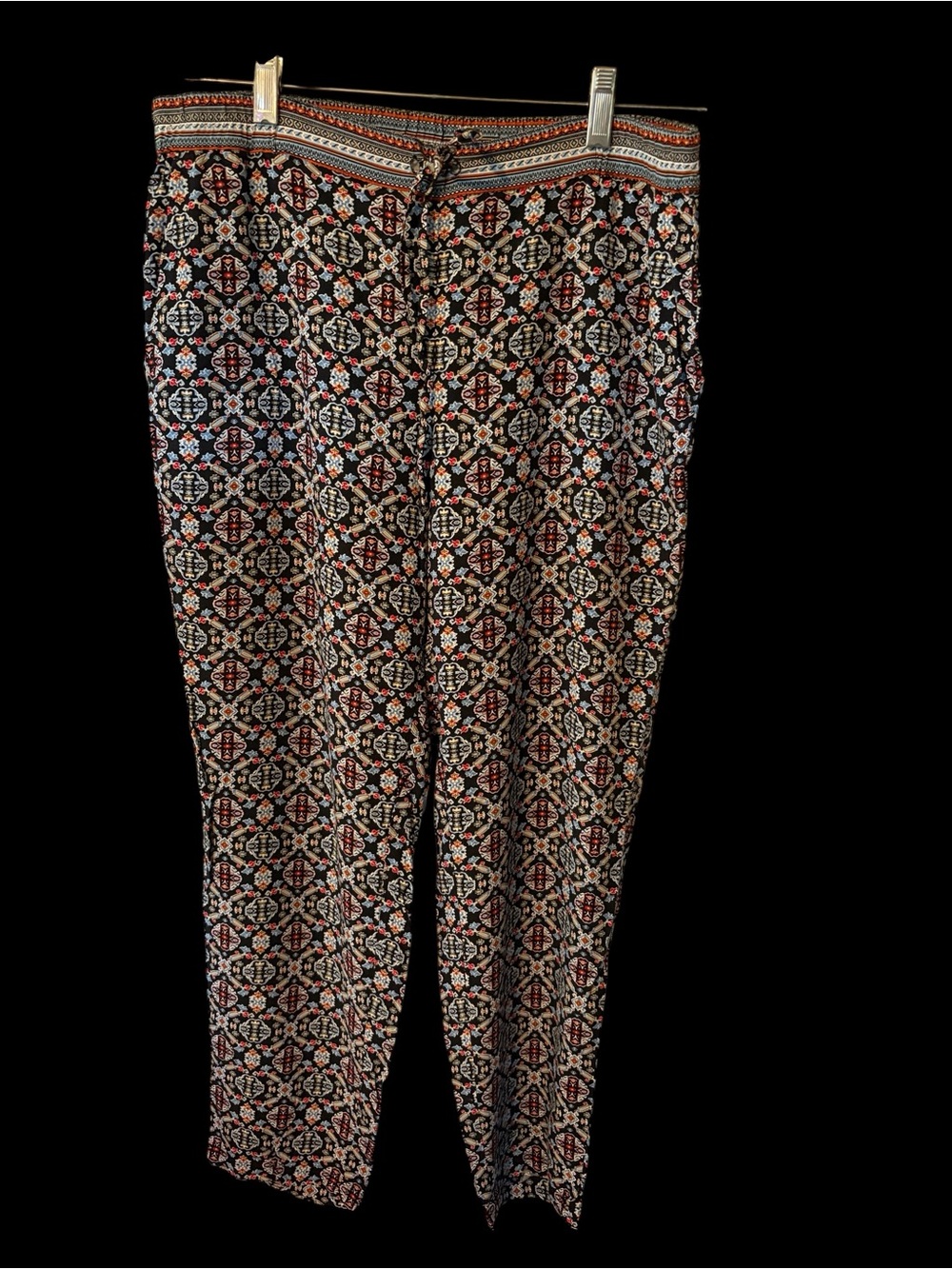 J. Jill Multicolor Paisley-Print Elastic Waist Pants - Black, Red, Blue